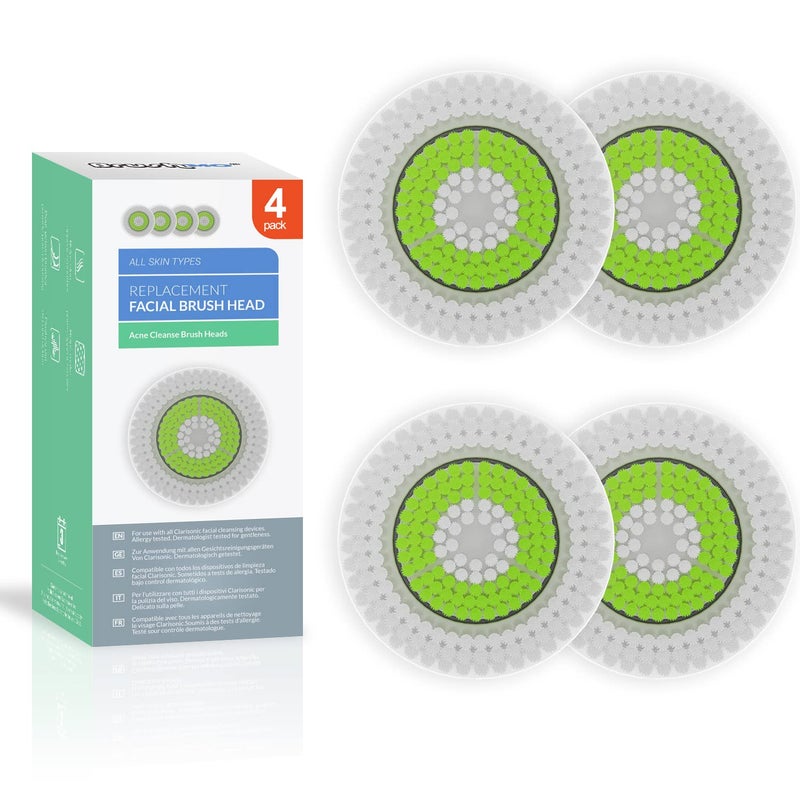 Brushmo Brush Head Replacements Compatible with Clarisonic Mia 1, Mia 2, Mia Fit, Alpha Fit, Smart Profile Uplift and Alpha Fit, Acne Cleansing Facial 4 Pack (Acne Cleansing) - Image 1